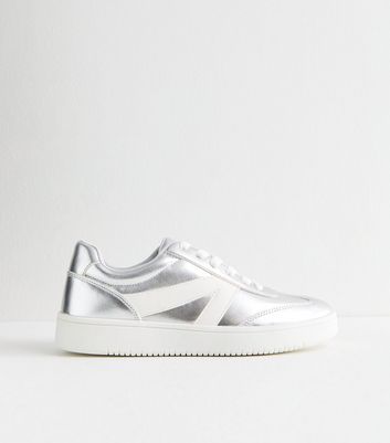 Silver lace up trainers store