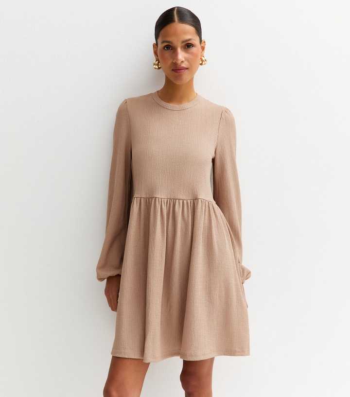 Mink Crinkled Mini Smock Dress