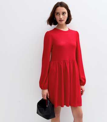 Red Crinkled Mini Smock Dress