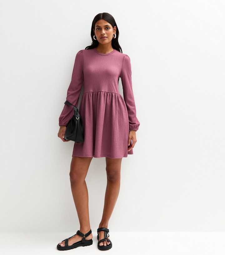 Plum Crinkled Mini Smock Dress