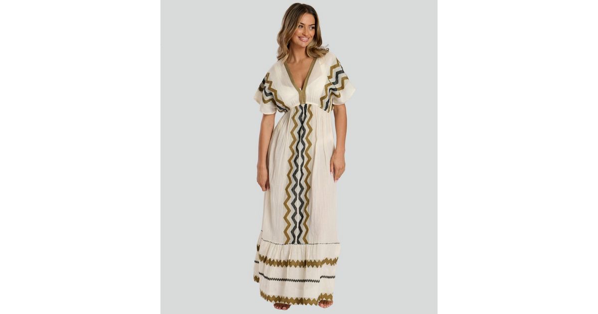 South Beach Cream Zig Zag Cotton Maxi Dress New Look