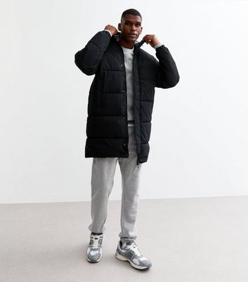 Black puffer long jacket online