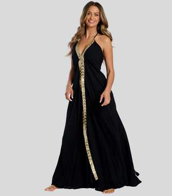 South Beach Black Sequinned Halterneck Maxi Dress