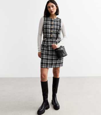 Black Checked Bouclé Pinafore Dress