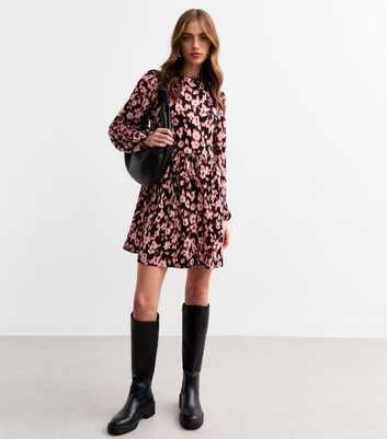 Pink Blurry Floral Print Smock Mini Dress