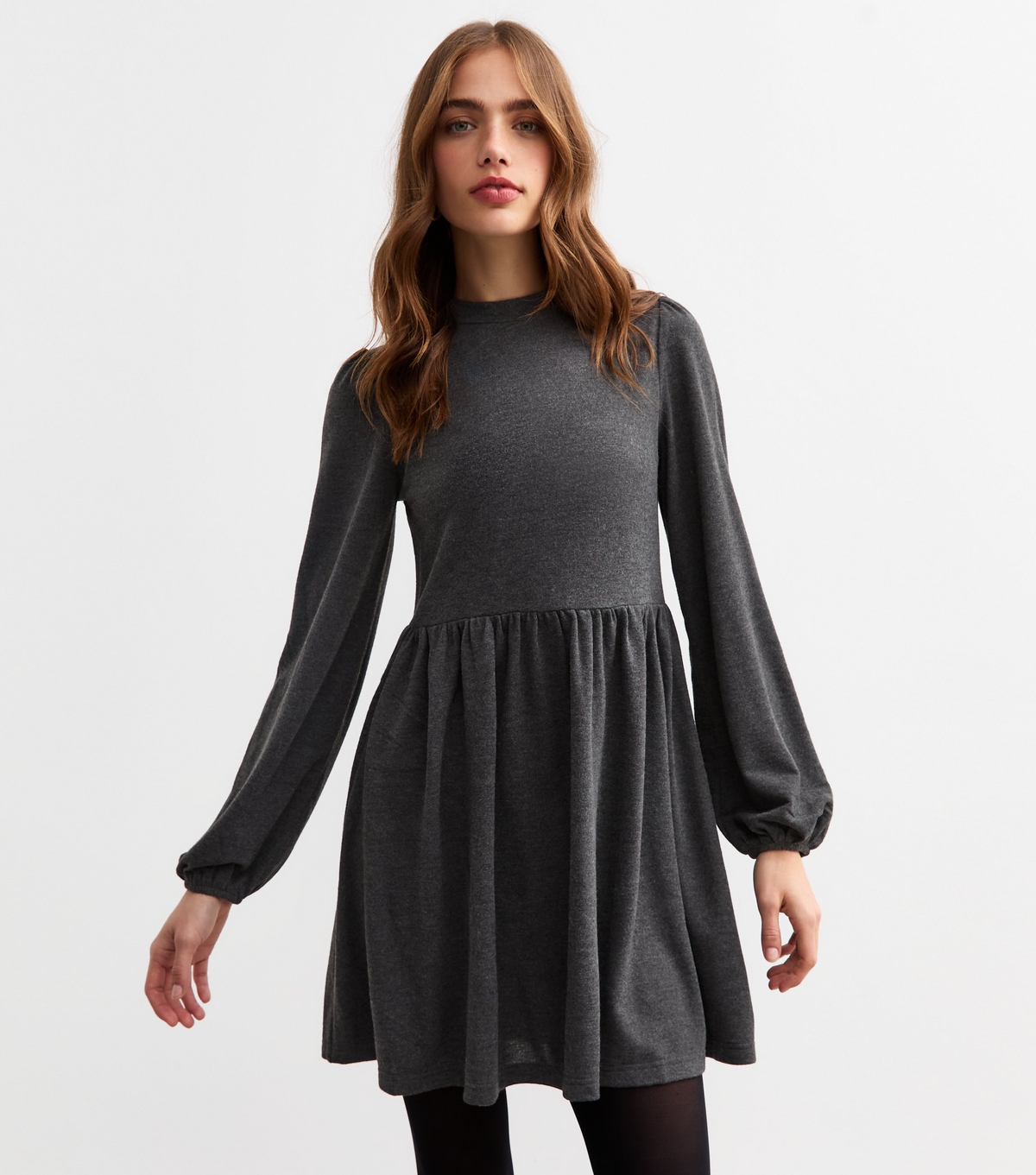 Women's Dark Grey Jersey Smock Mini Dress New Look
