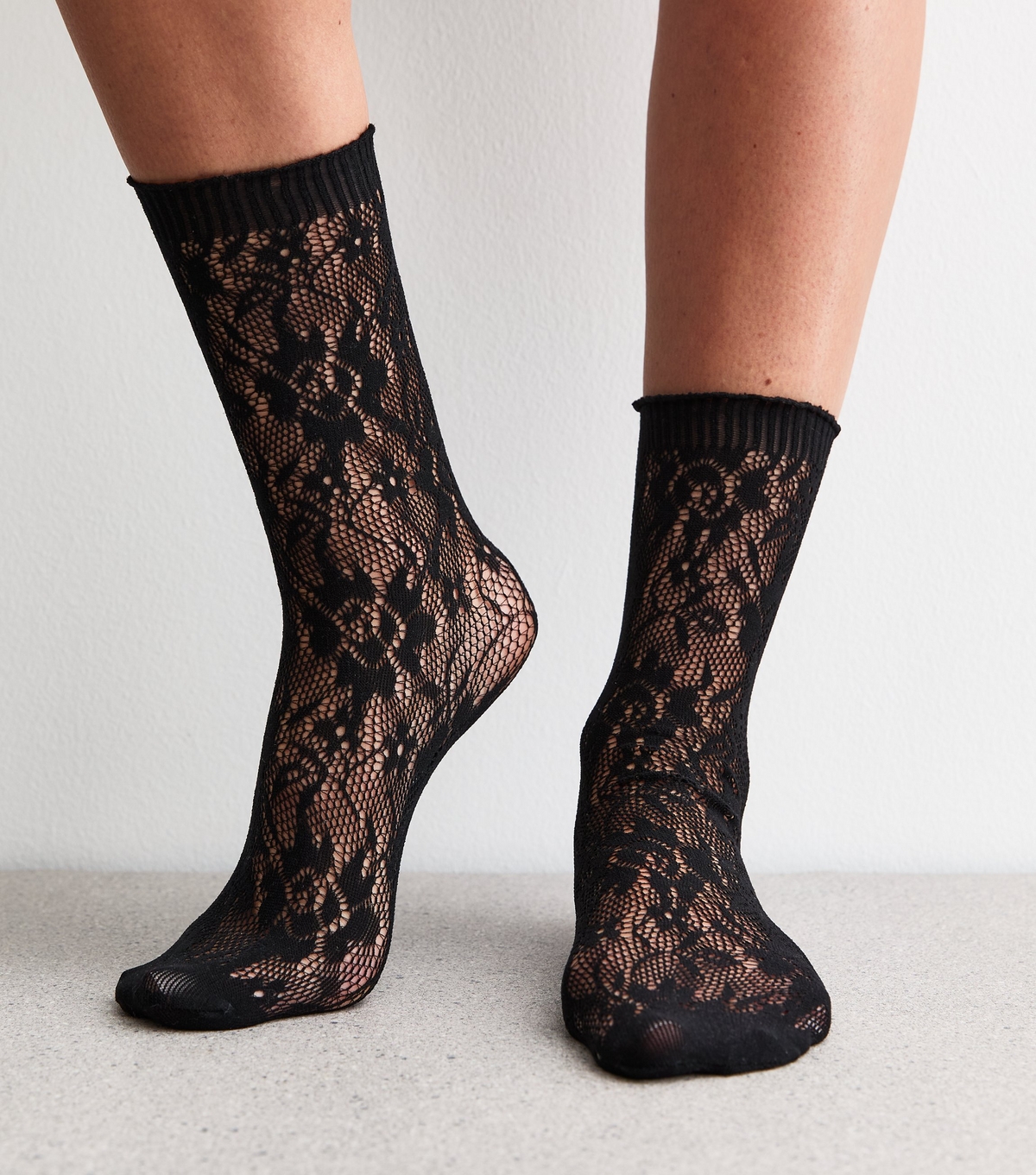 Black Frilly Trim Lace Socks New Look