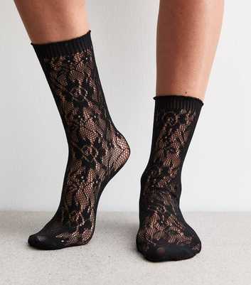 Black Frilly Trim Lace Socks