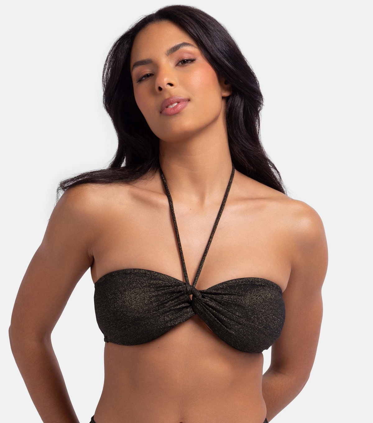 Women's Black Metallic Halterneck Bandeau Bikini Top Dorina New Look