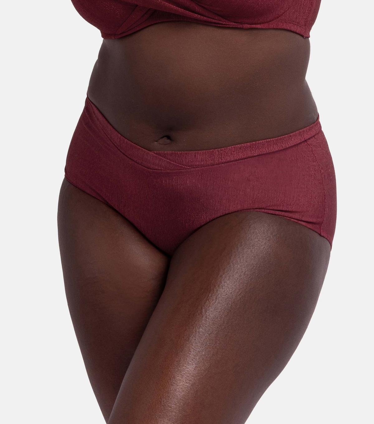 Women's Plus Size Dark Red Crossover Front Bikini Bottoms Curves Dorina New Look