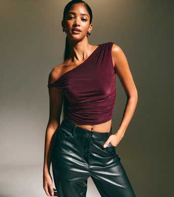 Burgundy Draped Stretch Jersey Top 