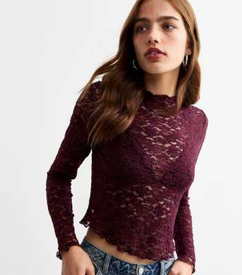 Burgundy High Neck Lace Top