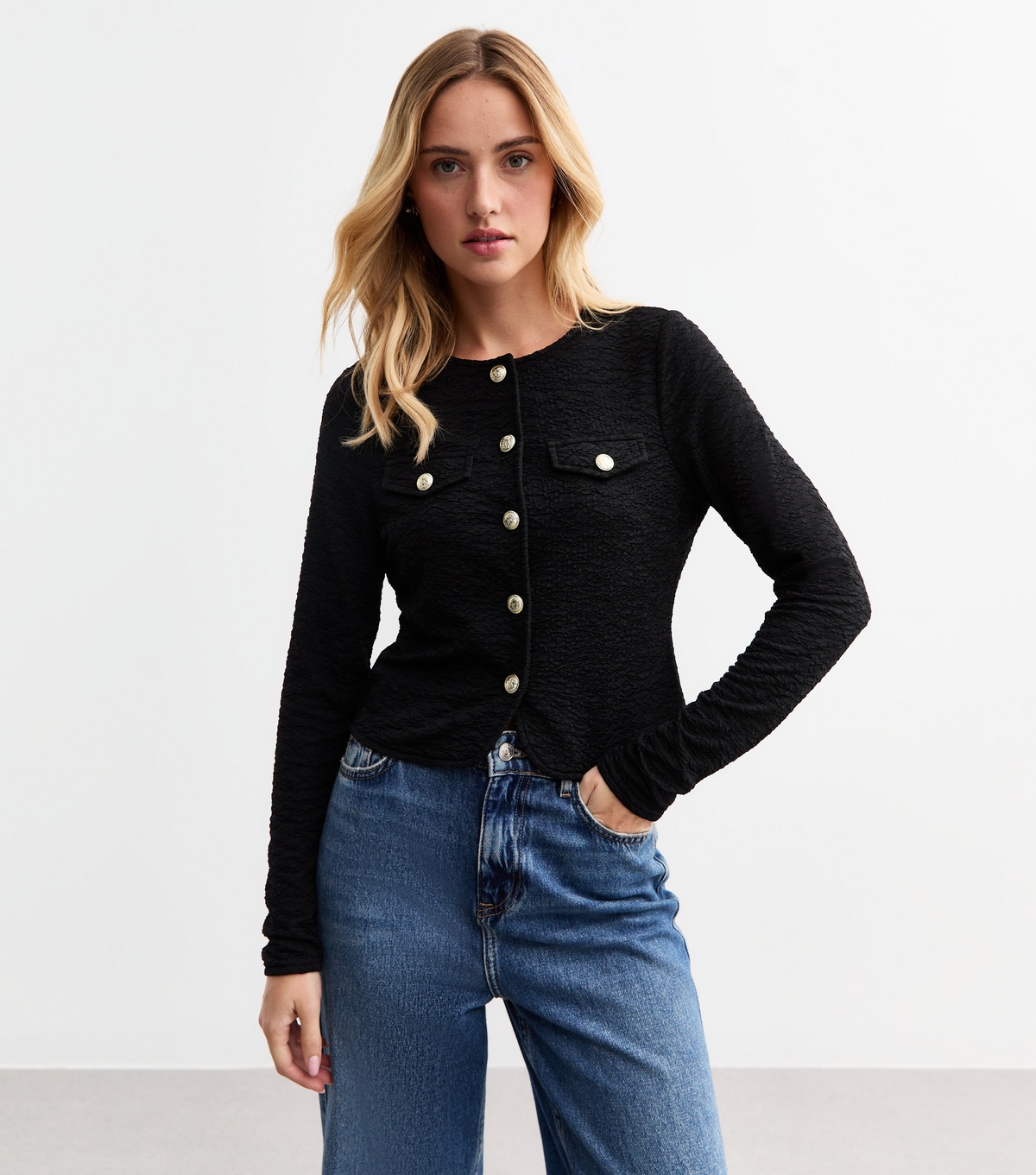 Women's Black Crinkle Texture Lightweight Cardigan New Look