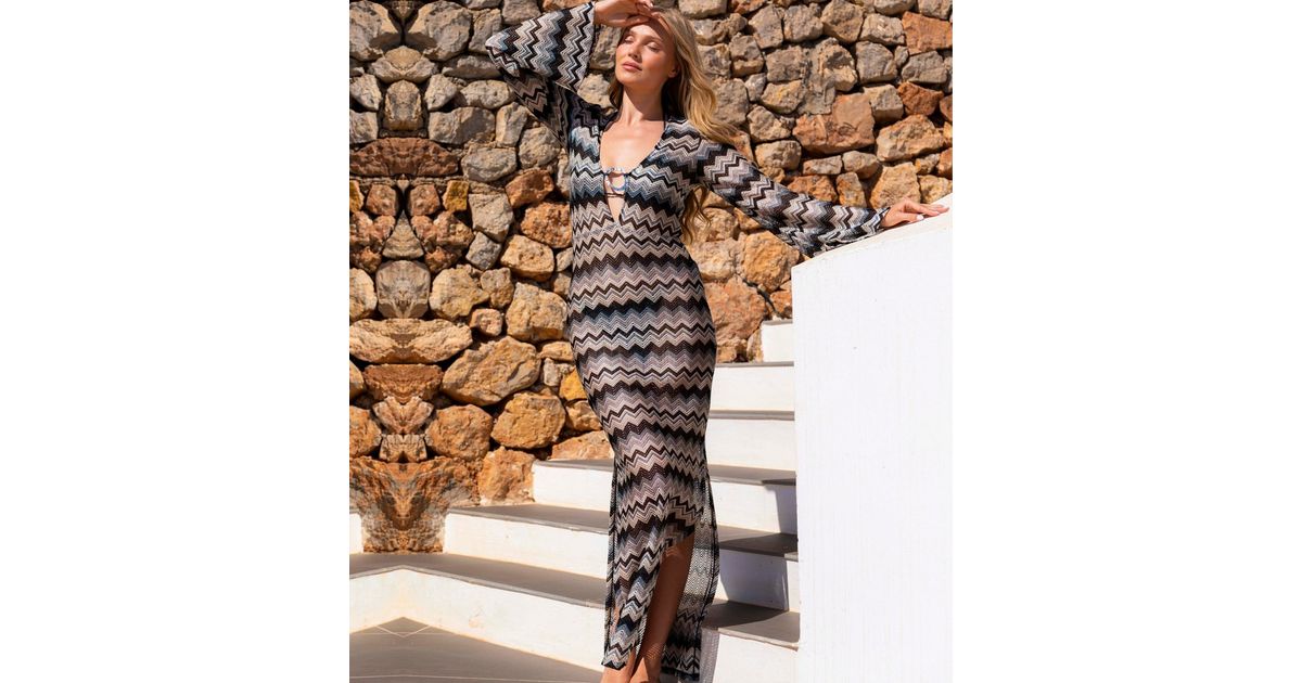 South Beach Blue Zig Zag Crochet Maxi Dress | New Look