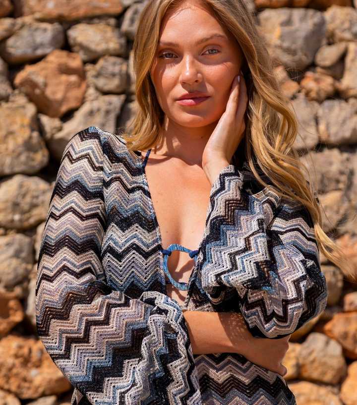 South Beach Blue Zig Zag Crochet Maxi Dress