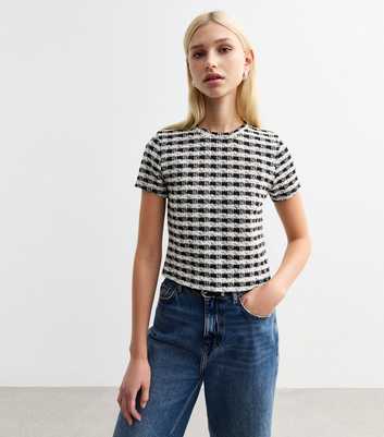 Black Checked Bouclè Top