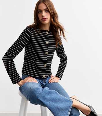 Black Striped Button Detail Cardigan