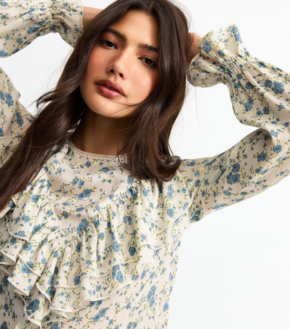 Women's White Floral Print Frill Yoke Shirt New Look