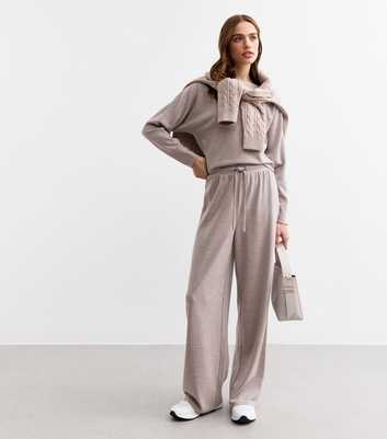 Dark Grey Marled Wide Leg Soft Trousers