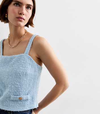 Pale Blue Textured Button Detail Cropped Vest