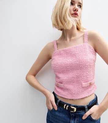 Pink Textured Button Detail Cropped Vest