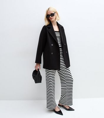 Black Textured Striped Trousers New Look