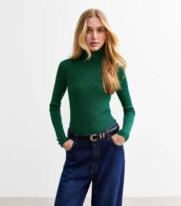 Sunshine Soul Green Sparkly Knit Roll Neck Jumper