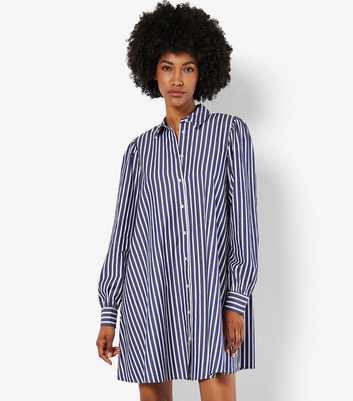 Apricot Navy Striped Mini Shirt Dress