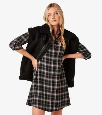 Apricot Blue Checkered Mini Shirt Dress 