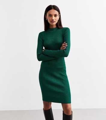 Sunshine Soul Green Sparkle Ribbed Bodycon Midi Dress