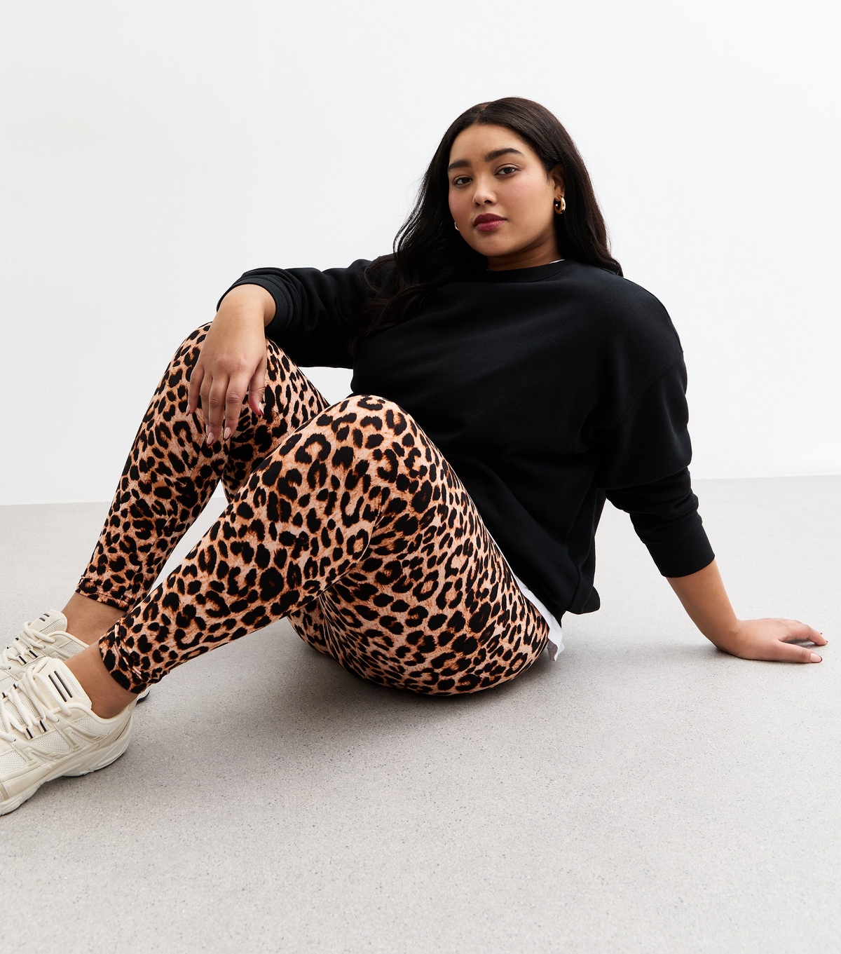 Women's Plus Size Brown Leopard Print Leggings Curves Blue Vanilla New Look