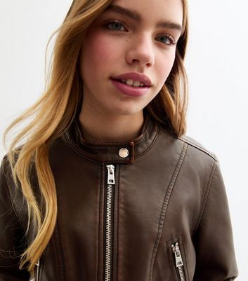 Girls faux leather jacket discount