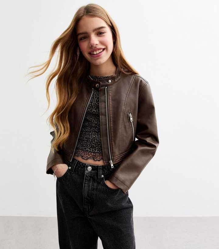 Faux Leather Childrens Leather Biker Jackets Girls Brown Faux - Main Image