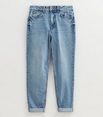 Blue Turned Up Cuff Mom Jeans