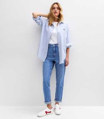 Blue Folded Cuff Mom Jeans