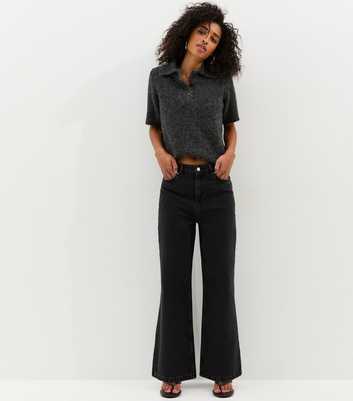 Washed Black Adalae High-Waist Wide Leg Jeans