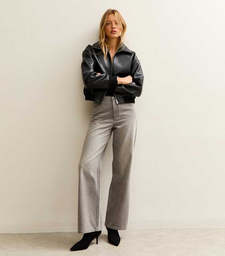 Grey Adalae High Waisted Wide Leg Jeans
