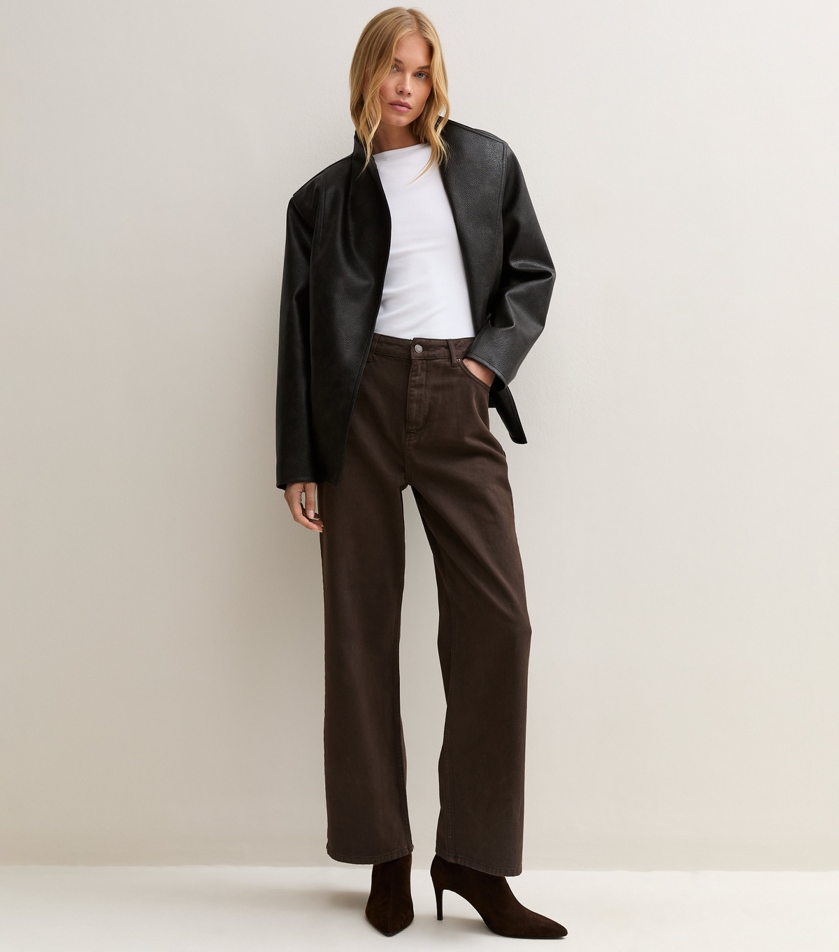 Women's Dark Brown Adalae High Waisted Wide Leg Jeans New Look