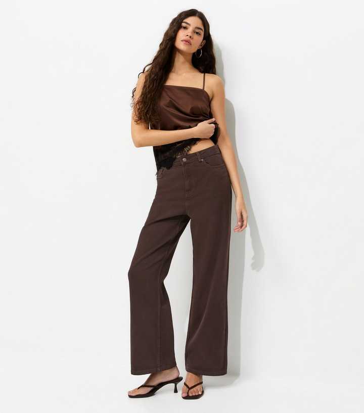 Dark Brown Adalae High Waisted Wide Leg Jeans