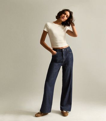 Navy Adalae High Waisted Wide Leg Jeans New Look