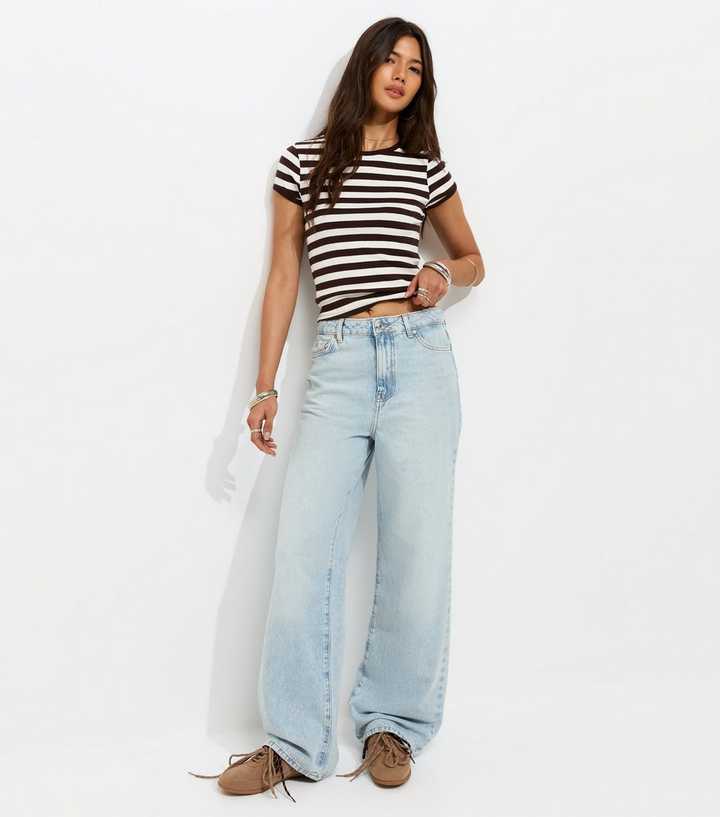 Light Blue Bleached Adalae High Waisted Wide Leg Jeans