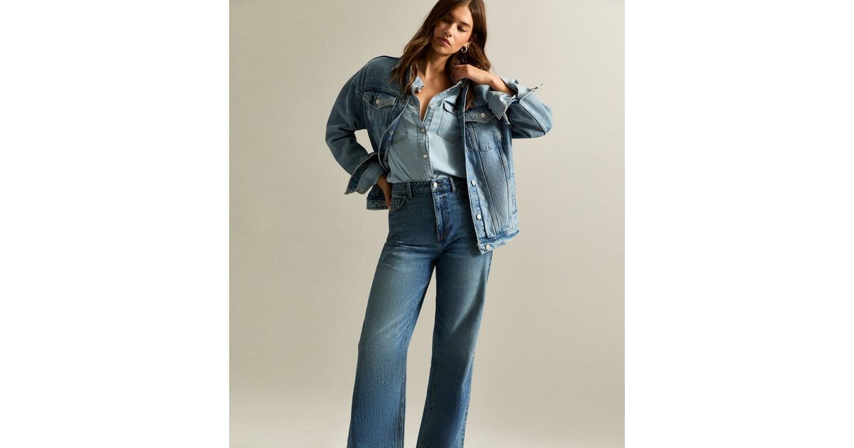 Blue Adalae High Waisted Wide Leg Jeans | New Look