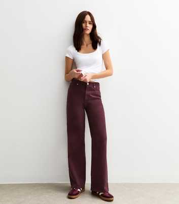 Dark Burgundy Adalae High Waisted Wide Leg Jeans