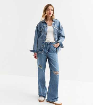 Blue Adalae Ripped Wide Leg Jeans