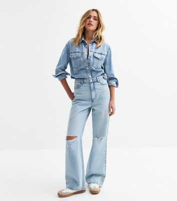 Light Blue Adalae Ripped Wide Leg Jeans