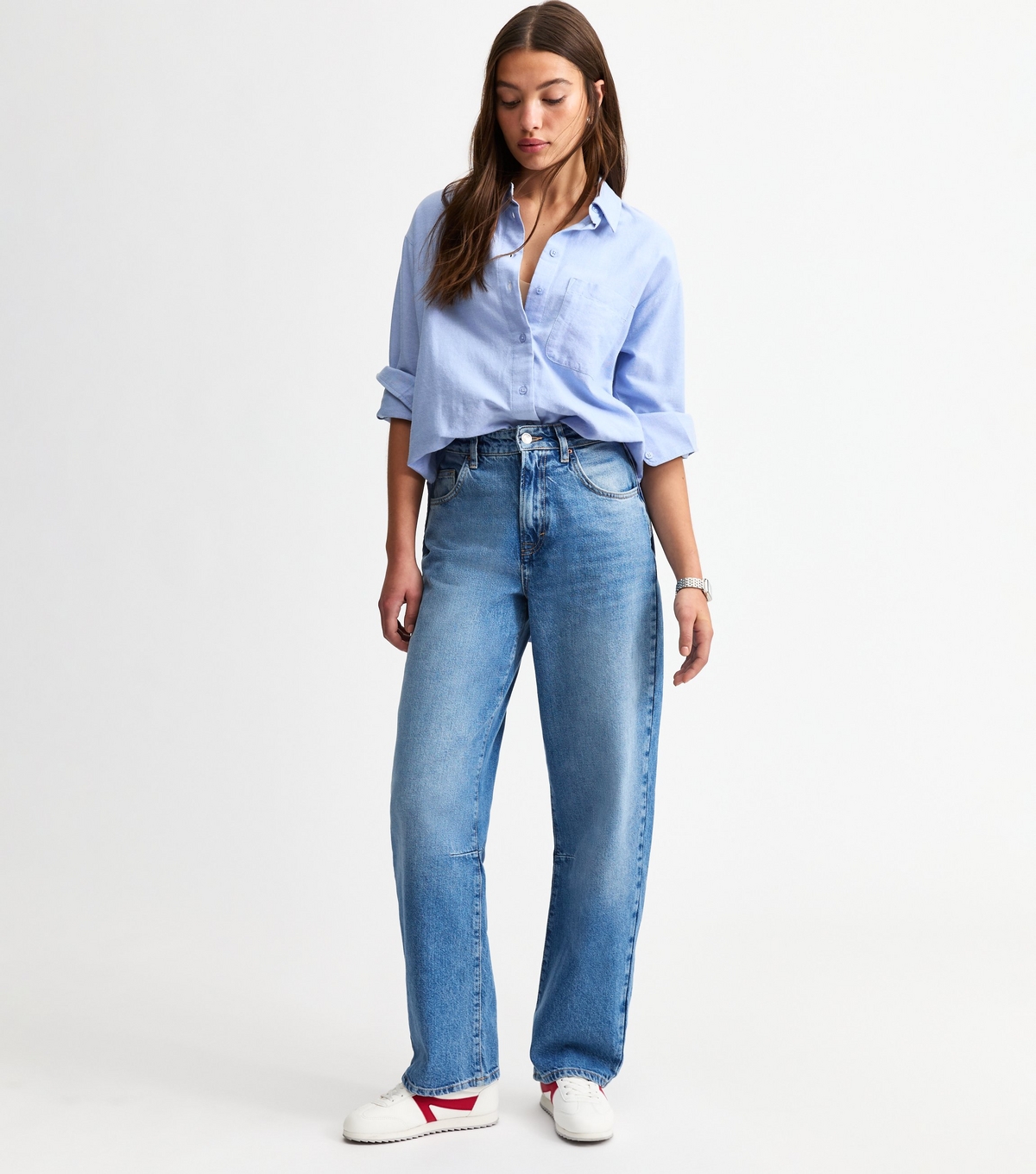 Women's Blue Long Barrel Leg Jeans New Look