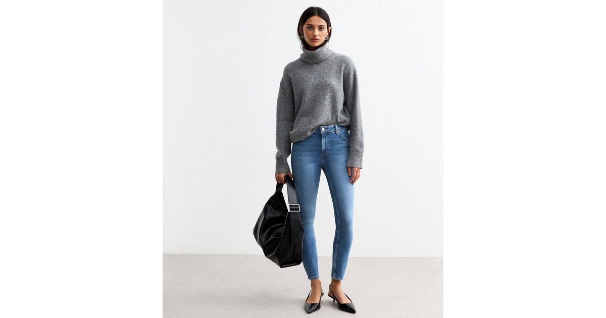 Mid Rise Ankle Skinny Jeans Dark Blue Denim