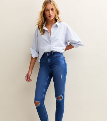 Tall Blue Ripped Skinny Jeans New Look