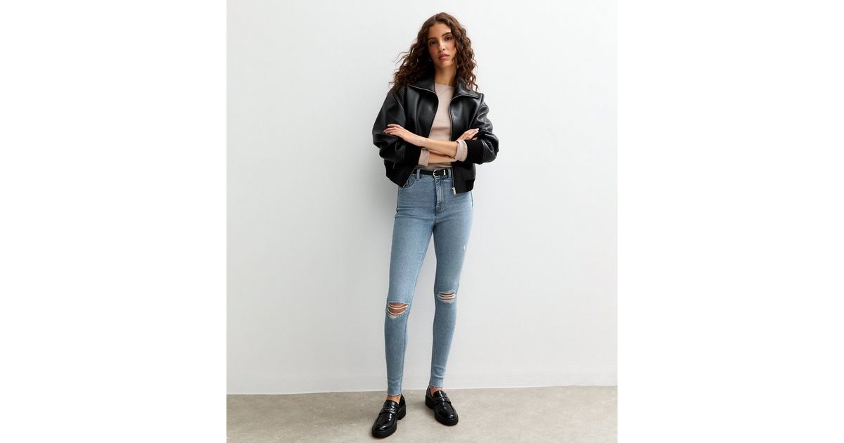 Denim Over The Knee Boots Skinny Legs Tall Blue Ripped Knee Skinny