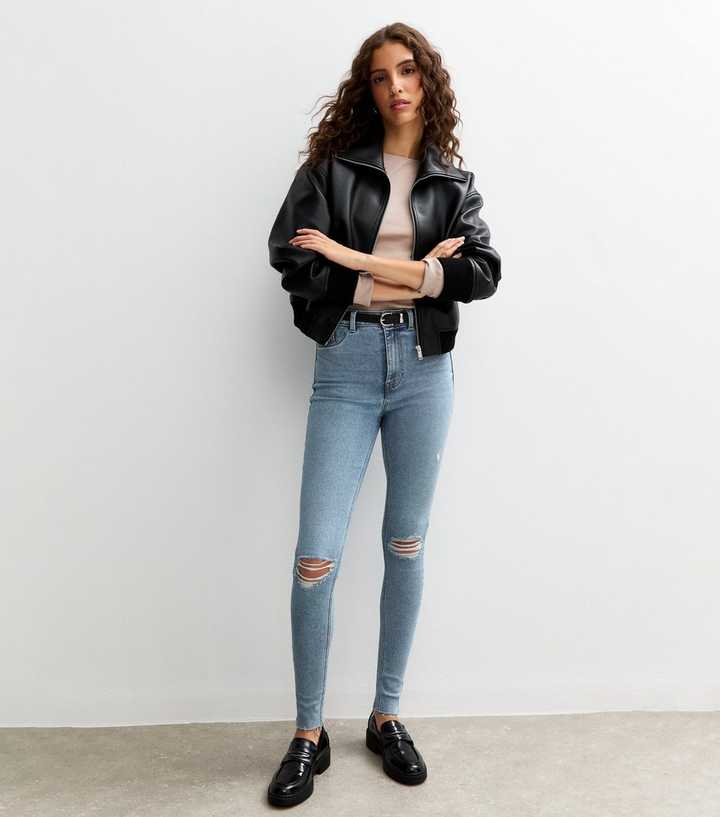 Tall Blue Ripped Knee Skinny Jeans 